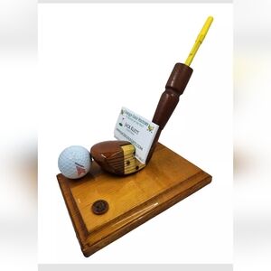 Vintage Toney Penna GOLF CLUB Business Card Pen holder desk Office decor plaque